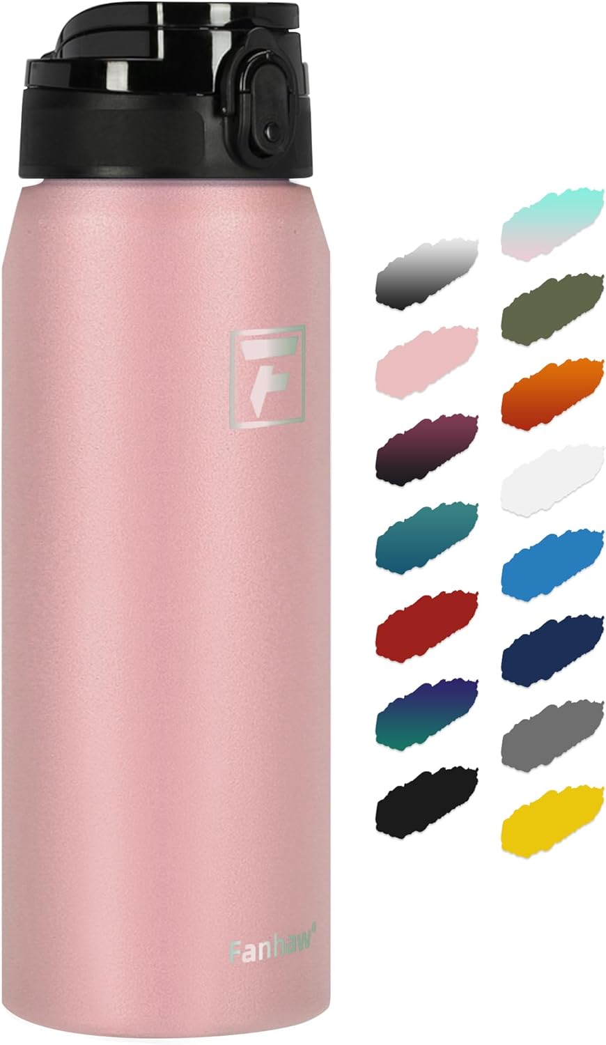 Fanhaw Botella de agua de acero inoxidable aislada de 24 onzas con tapa para beber, a prueba de fugas y sudor, con tapa antipolvo (rosa)