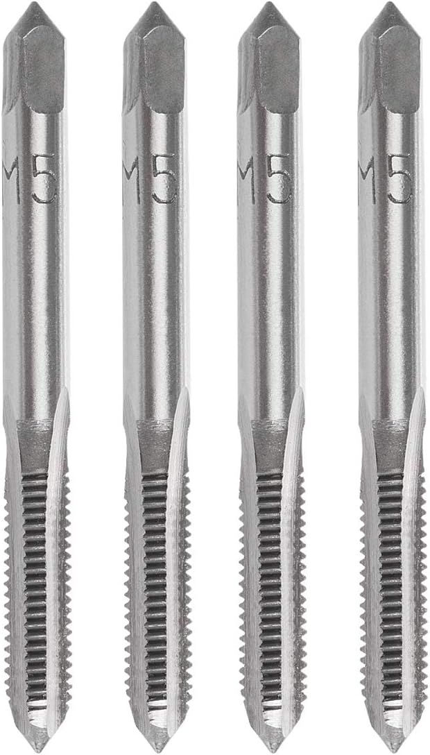 YXQ M5 x 0.031 in Máquina de grifo HSS Métrica Mano Derecha Rosca 3 Grifos de flauta recta y enchufe, 4 piezas