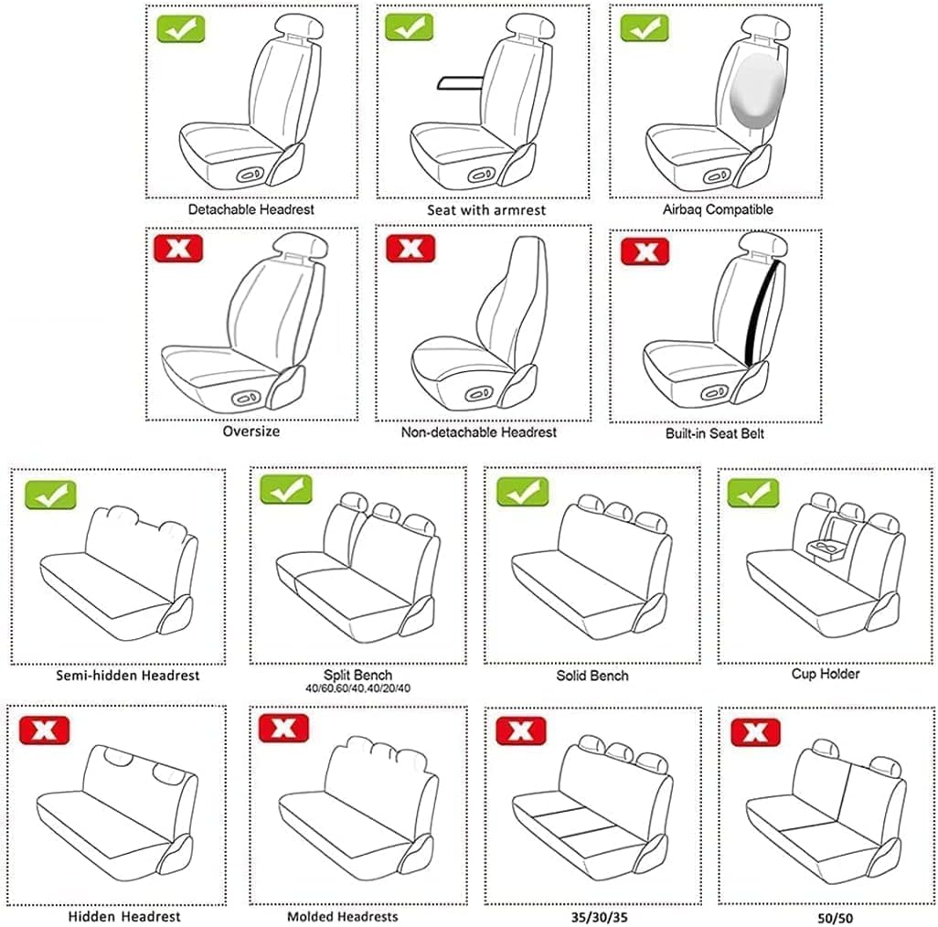 Fundas de asiento de coche para Cadillac ATS CT6 XTS SRX XT5 CTS STS SLS DeVille Escallade Juego completo de fundas de asiento delantero trasero de