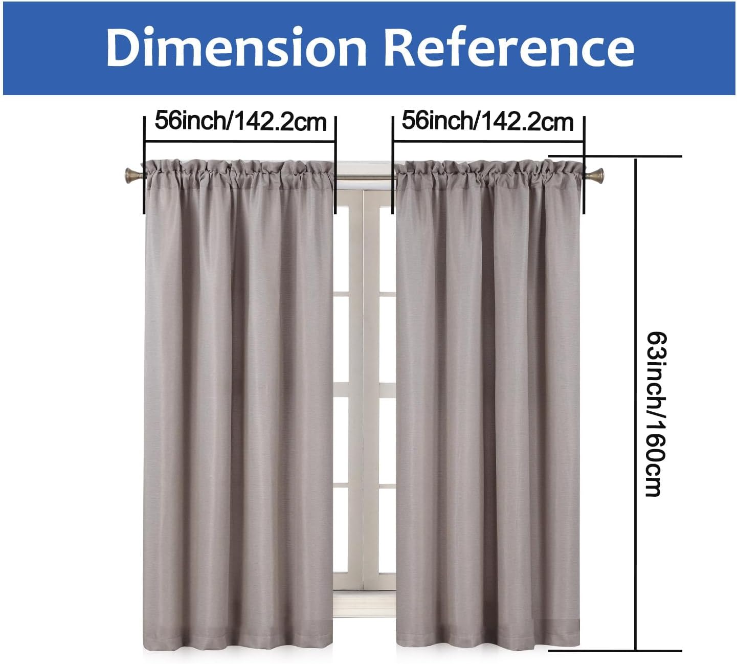 Home Queen Cortinas filtrantes de luz para sala de estar, panel de cortina con textura de lino, cortina de 63 pulgadas de largo para dormitorio,