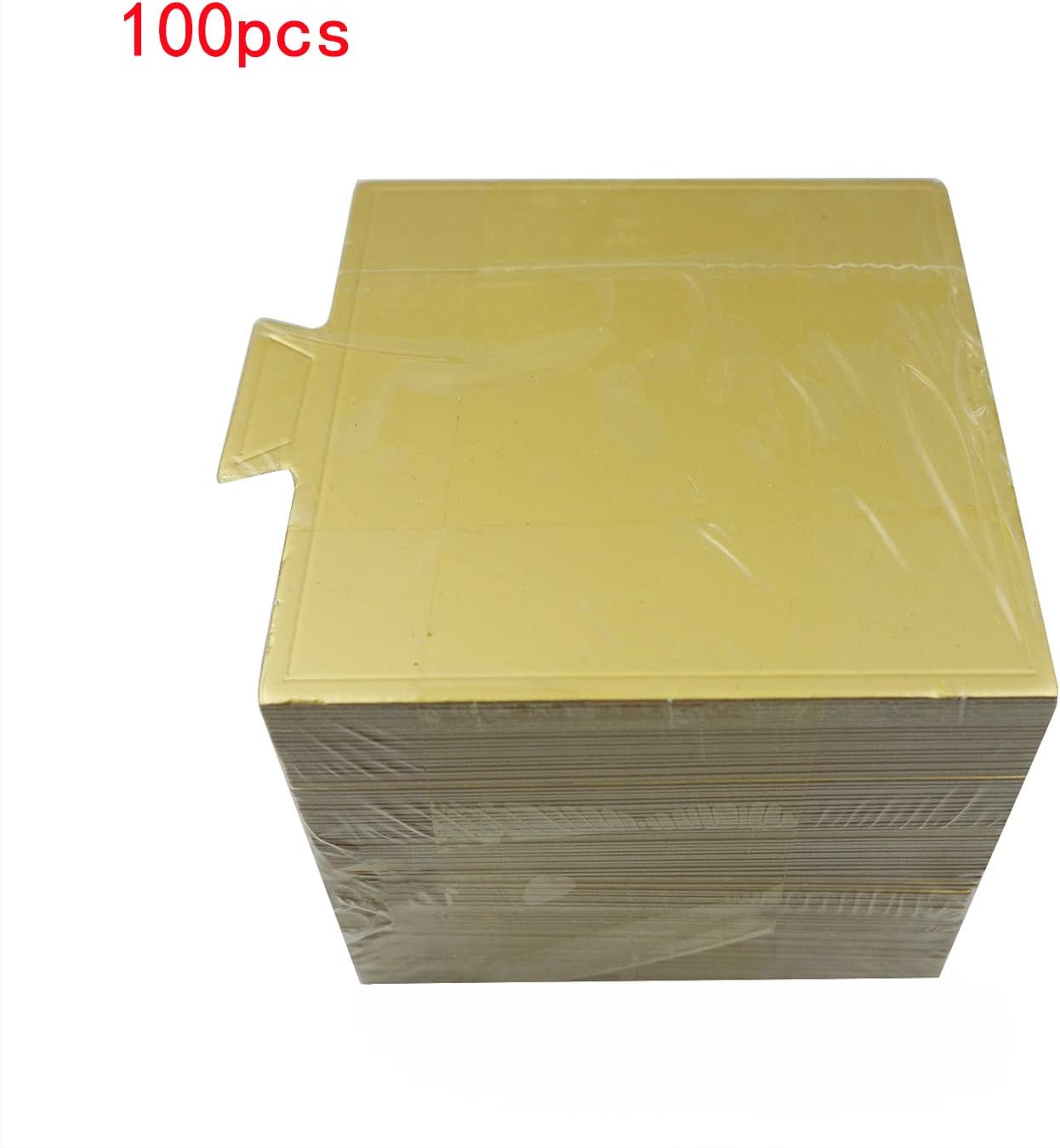 100 mini tablas para tartas de 3.54 x 3.54 pulgadas, juego de cartón cuadrado pequeño para pastel de mousse dorado, base para cupcakes, bandeja para