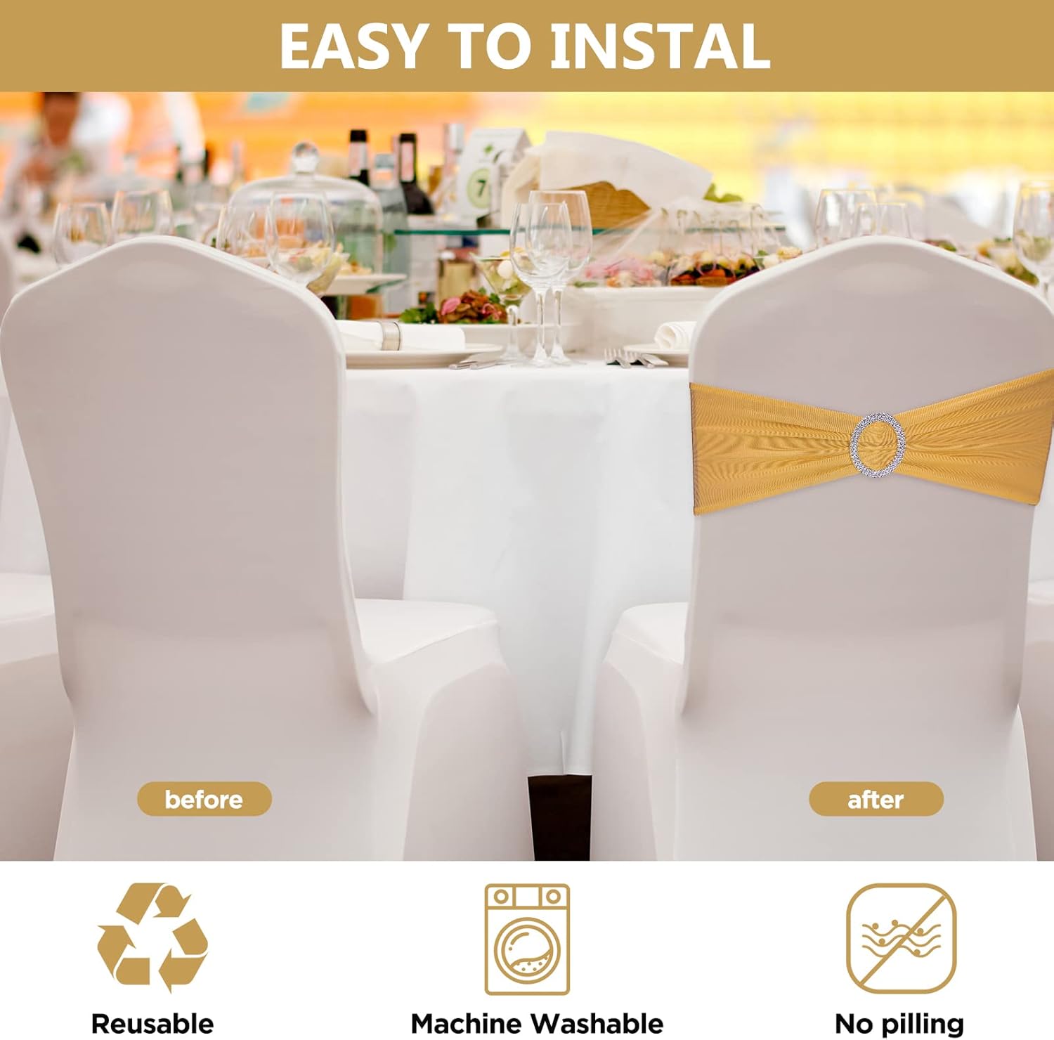 80 cintas elásticas para silla, lazos para silla, bandas elásticas de elastano con hebilla para boda, hotel, banquete, fiesta de cumpleaños,