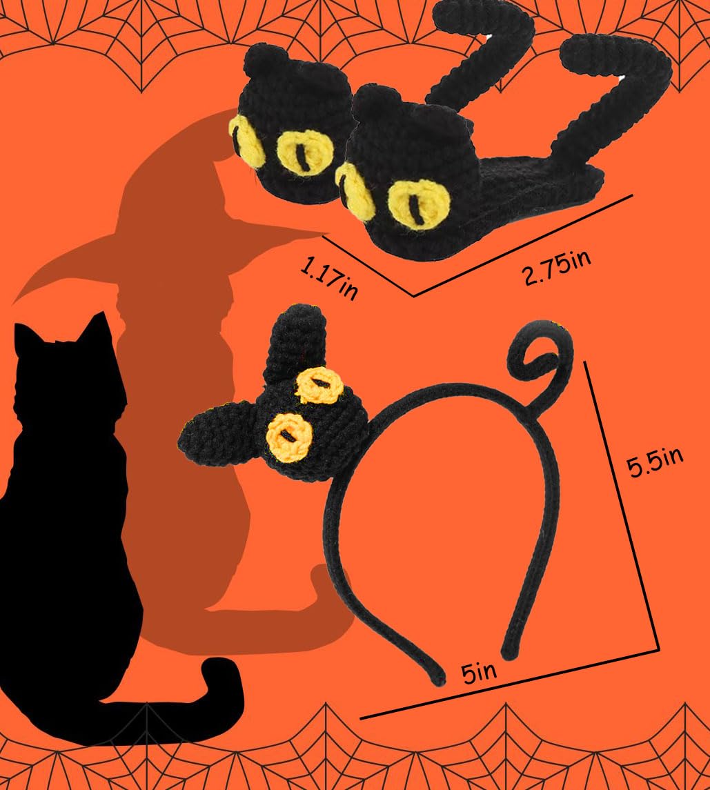 2 pinzas para el pelo de gato negro para la cabeza, accesorios de Halloween para mujeres, niños y niñas, gato negro, decoración de Halloween,