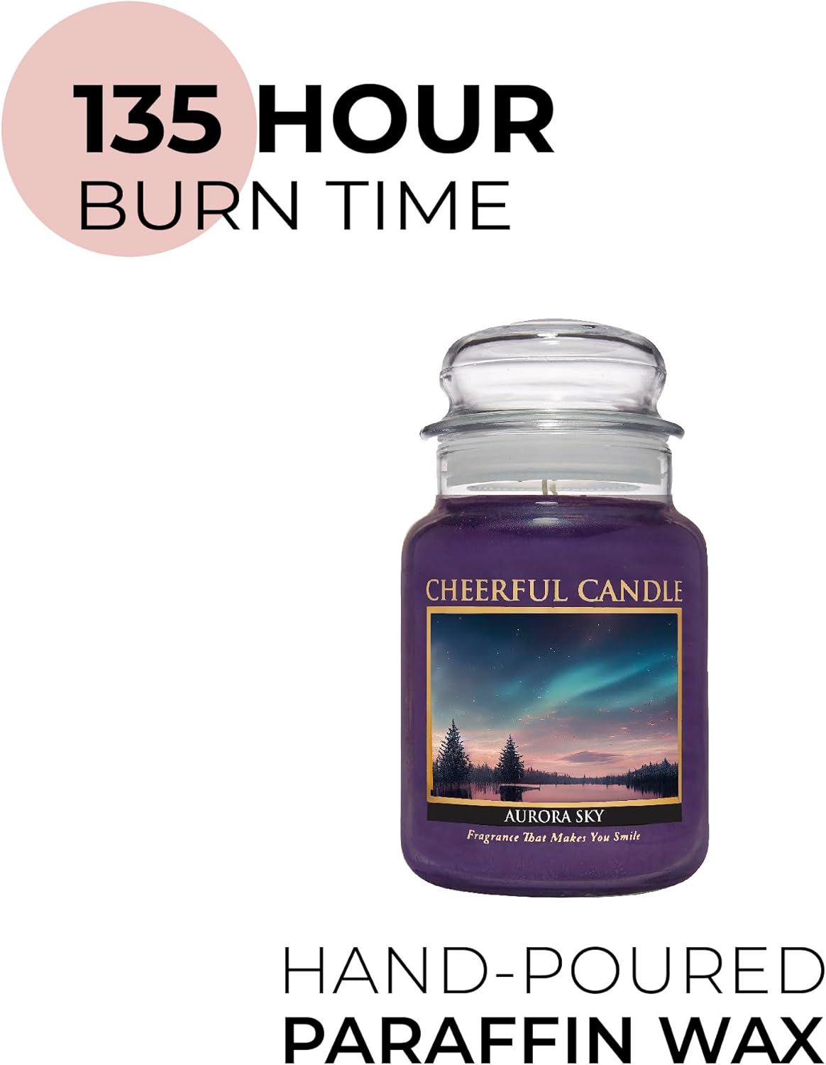 A Cheerful Giver – Aurora Sky – Tarro grande de vela perfumada de 24 onzas con tapa – Vela alegre – 135 horas de tiempo de combustión, regalo de