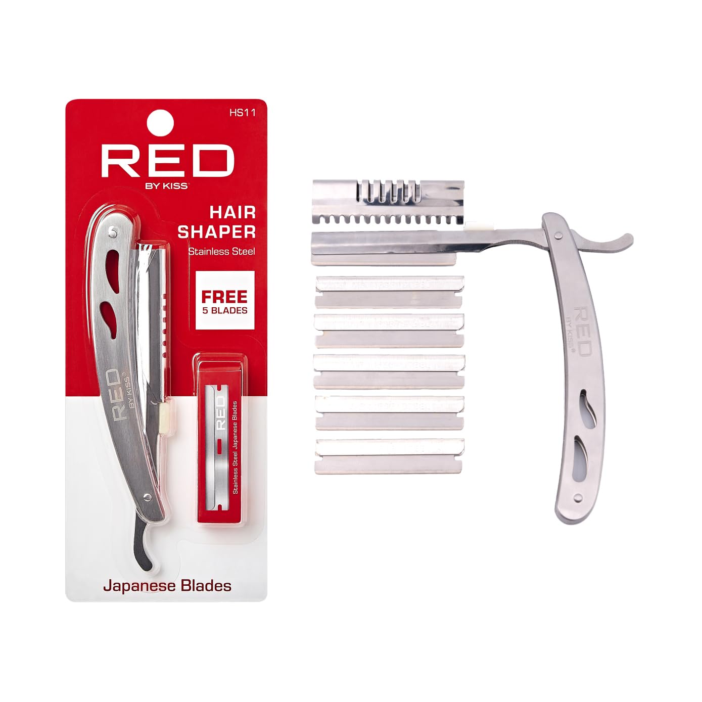 RED by Kiss Cortador de pelo de acero inoxidable, cuchillas de afeitar para afeitar, recortadora de bordes para hombres, afeitadora de pelo