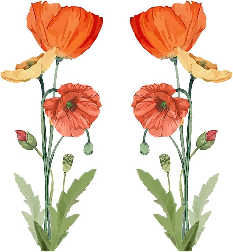SUPERDANT Pegatinas de pared de flores de amapola, calcomanías de pared florales rojas, cabecero de dormitorio, decoración de pared, arte de