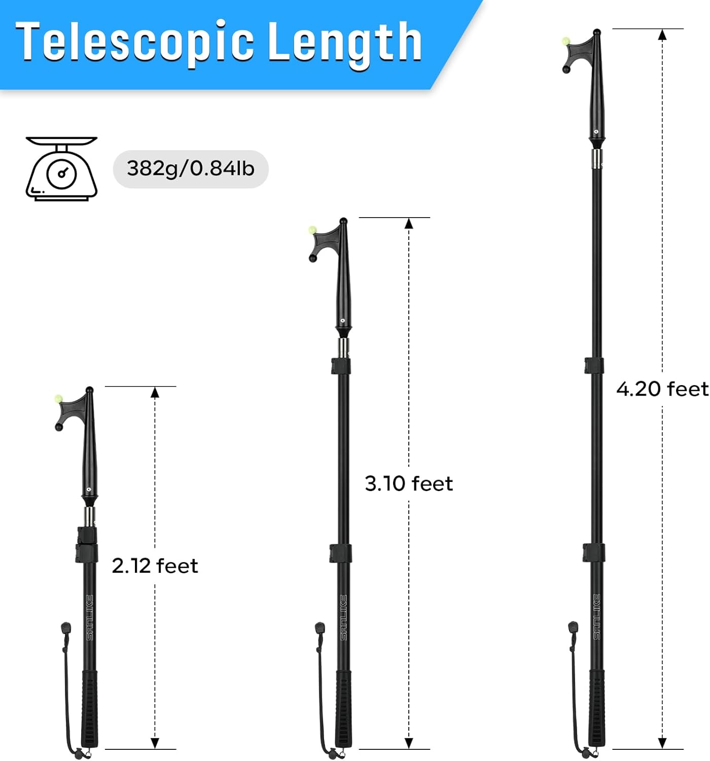 SAN LIKE Gancho telescópico para barco, flotante, duradero, resistente al óxido con cuentas luminosas, poste de empuje para acoplar azul, negro,