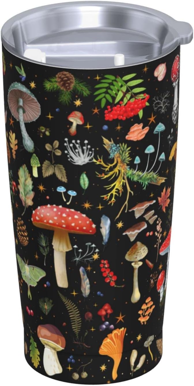 Vaso de regalo de hongos de 20 onzas, vasos de acero inoxidable delgado de doble pared para plantas, taza de café de viaje aislada para mujeres,