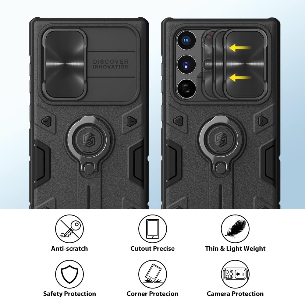 Nillkin CamShield Armor Galaxy S22 Ultra – Funda para Galaxy S22 Ultra con funda deslizante para cámara, protección de grado militar, resistente