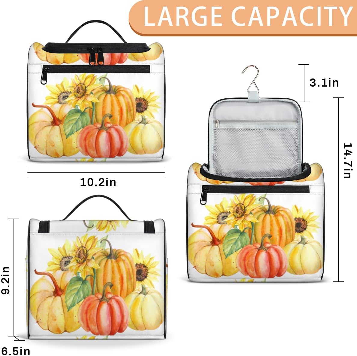 Fun Thanksgiving Texture Toiletry Bag for Women Travel Makeup Organizer with Hanging Hook Traveling Cosmetic Bags for Toiletries Accessories