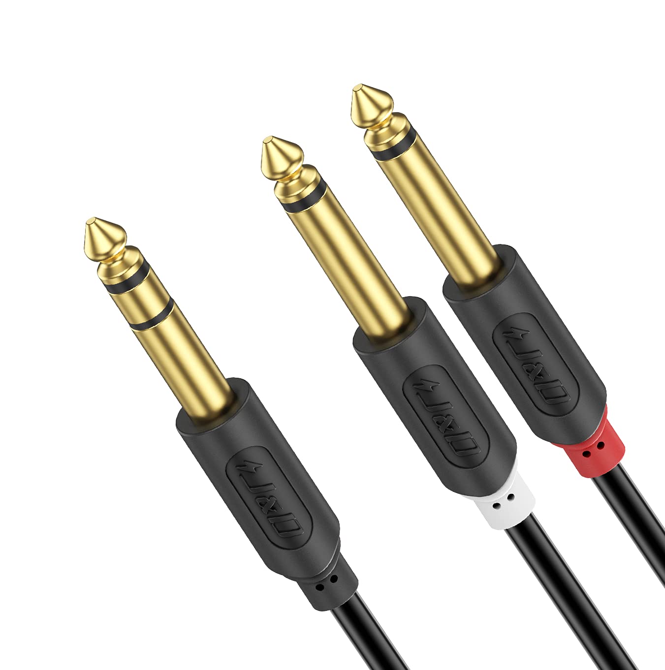 J&D Cable de inserción estéreo TRS de 14 de pulgada, audio wave chapado en oro, serie de 0.250 in 14 pulgadas TRS macho a doble 0.250 in 14 pulgadas