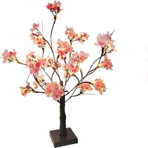 Mokylor Árbol de cerezo iluminado, 21.7 pulgadas, 24 luces LED artificiales de mesa de cerezo bonsái, funciona con pilas, decoración de árbol de Mokylor Árbol de cerezo iluminado, 21.7 pulgadas, 24 luces LED artificiales de mesa de cerezo bonsái, funciona con pilas, decoración de árbol de