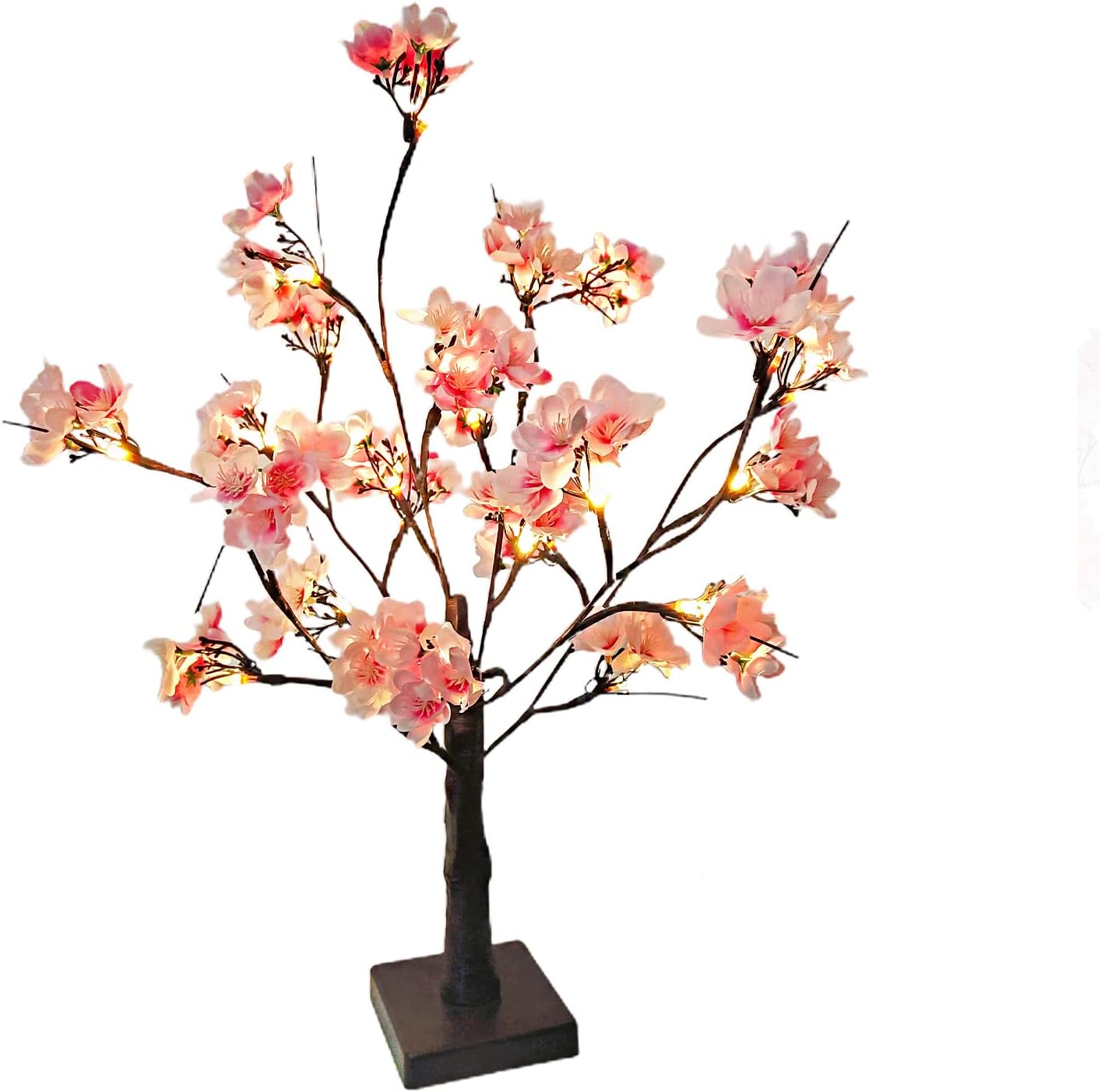 Mokylor Árbol de cerezo iluminado, 21.7 pulgadas, 24 luces LED artificiales de mesa de cerezo bonsái, funciona con pilas, decoración de árbol de