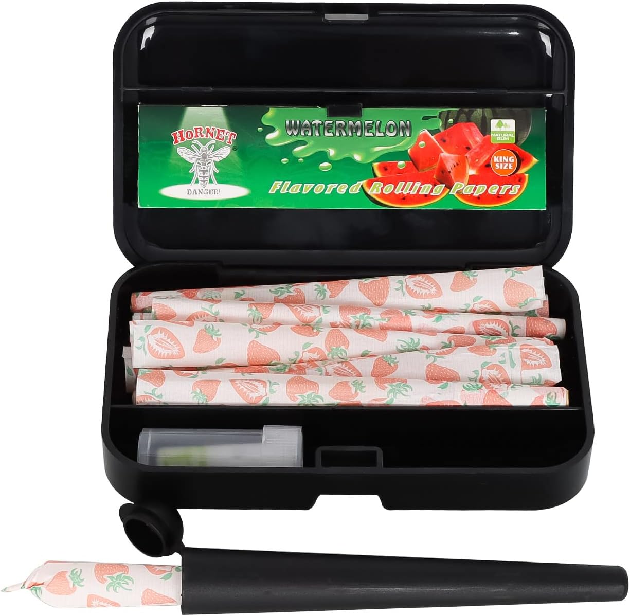 HORNET Paquete de 10 papeles de liar saborizados, conos preenrollados con sabor a fresa, caja de plástico con tubo de cigarrillo a prueba de olores
