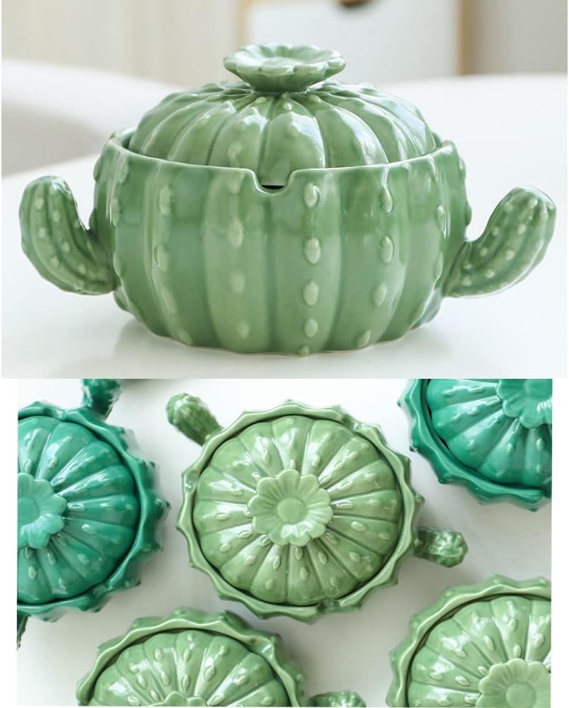 wybcfp Cenicero creativo en forma de cactus verde con tapa, cenicero de cerámica verde con tapa, cenicero para manualidades, resistente al viento,