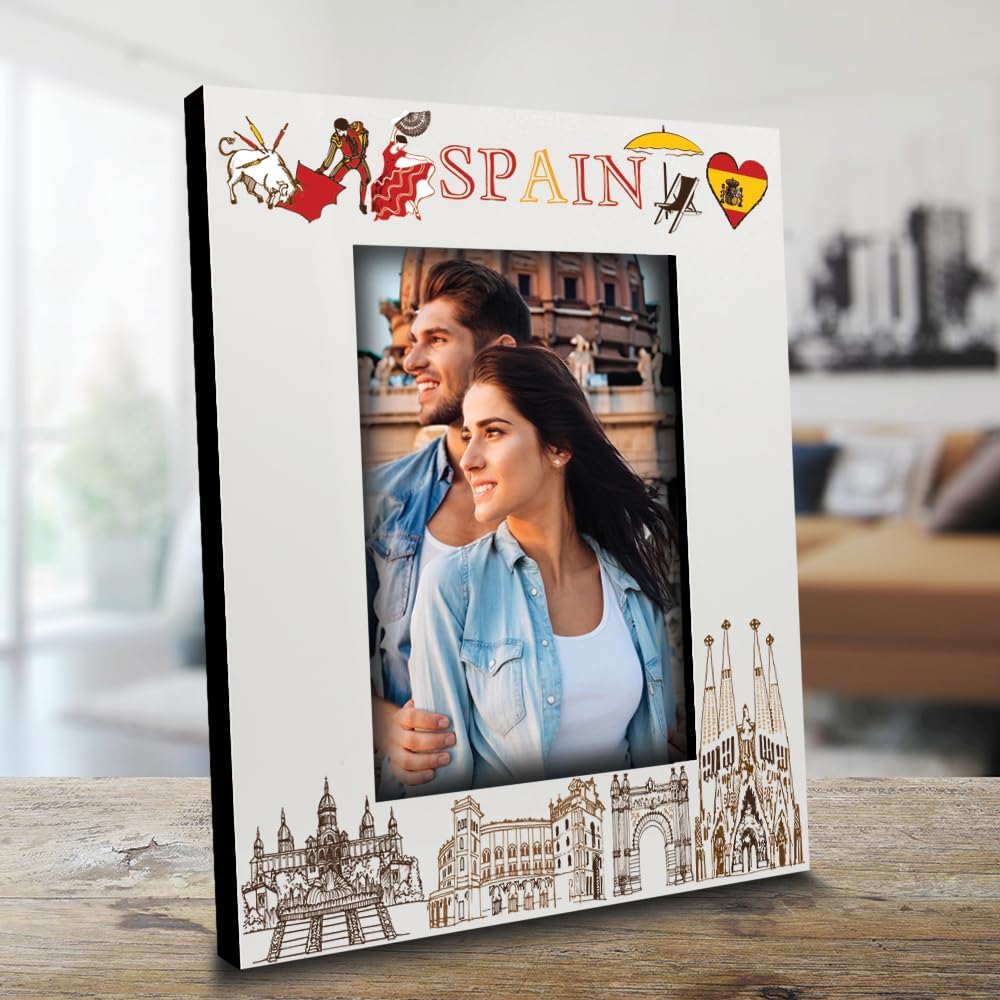 -Marco de fotos de España, boda, luna de miel, vacaciones, aventuras en España – Set de diseño de símbolos temáticos de España con impresión UV (5 x