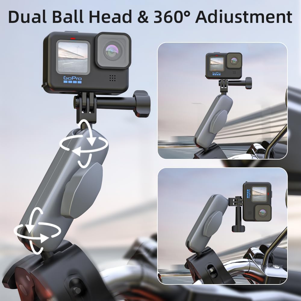 SUREWO Soporte de abrazadera para manillar, soporte de poste de bicicleta de motocicleta con cabezal de bola flexible 360 compatible con GoPro Hero