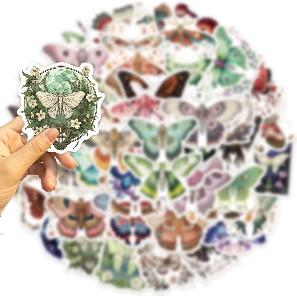 Calcomanías de polilla para álbumes de recortes, calcomanías estéticas de animales, 50 calcomanías de polilla de dibujos animados coloridas,