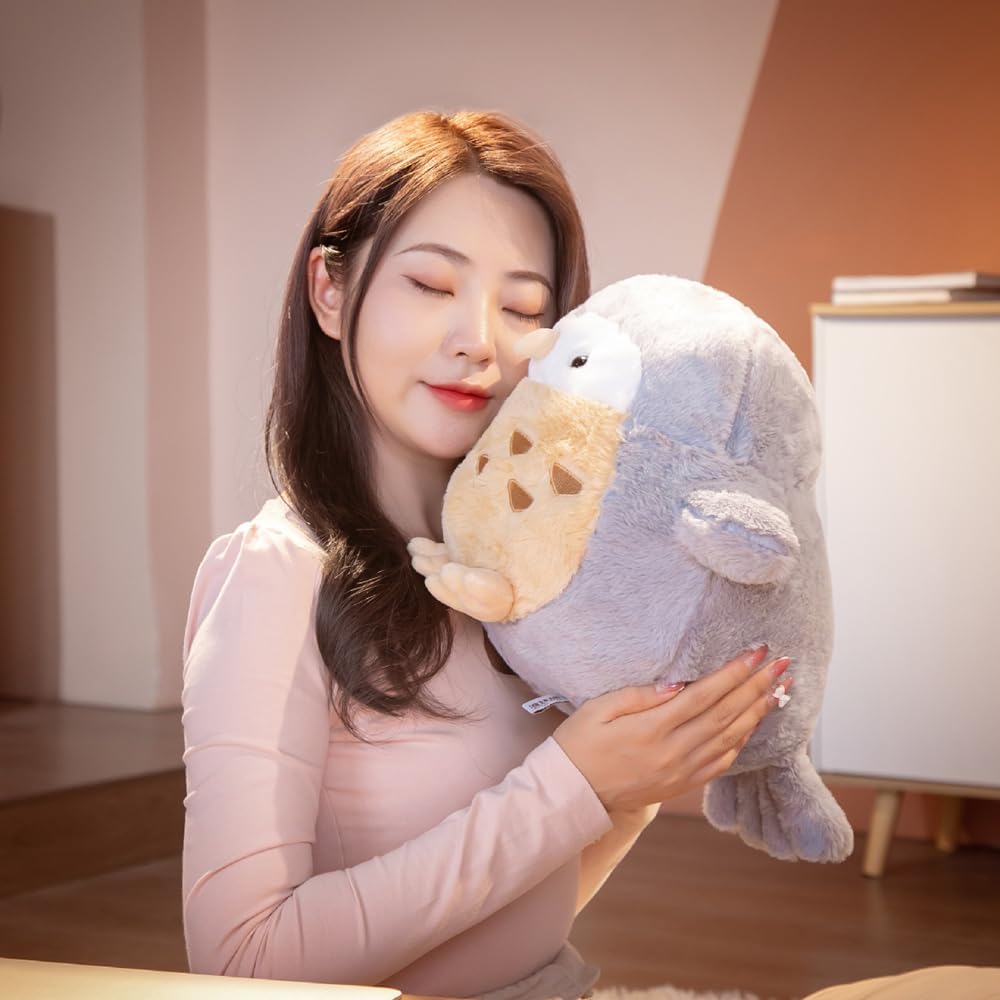 Juguetes de peluche de búho gris, almohada súper suave de peluche de búho gordito, lindo peluche de pájaro de Navidad, regalos de cumpleaños para