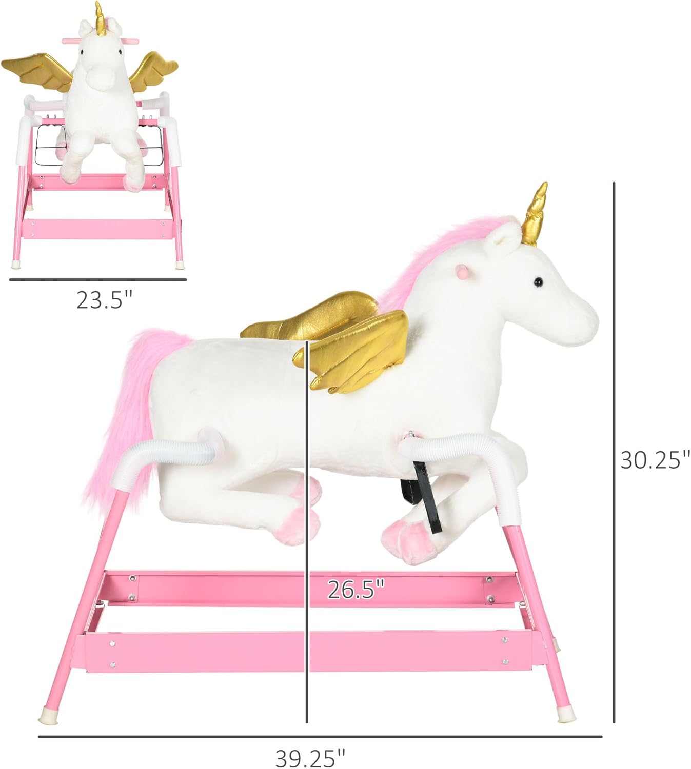 Qaba Caballo mecedor de primavera, para niños de 5 a 12 años, juguete con sonido, diseño de unicornio, rosa