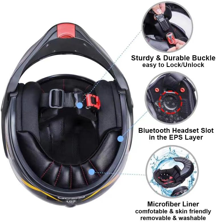 BEON Casco de motocicleta de cara completa, aprobado por DOT, protector de barbilla reversible de 180 con doble visera antivaho y ranuras para