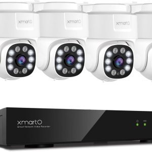 XMARTO Sistema de cámara de seguridad PoE de seguimiento automático de 8 canales 4K H.265, zoom panorámico, juego de 4 cámaras de vigilancia con XMARTO Sistema de cámara de seguridad PoE de seguimiento automático de 8 canales 4K H.265, zoom panorámico, juego de 4 cámaras de vigilancia con