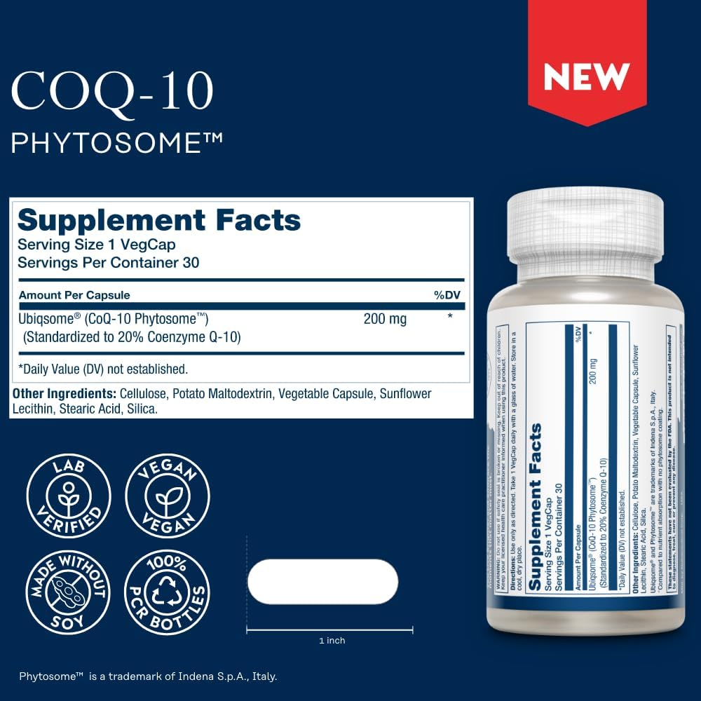 SOLARAY Fitosoma CoQ-10 – Absorción 9X CoQ10 200mg – Suplemento antioxidante fácil de digerir – Vegano y hecho sin soja – Garantía de 60 días – 30