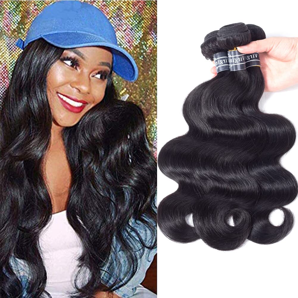 Amella Hair, Cabello humano brasileño virgen 100% sin procesar. 3 extensiones de Cabello brasileño ondulado (16 18 20, 10.05 onzas) Extensiones de