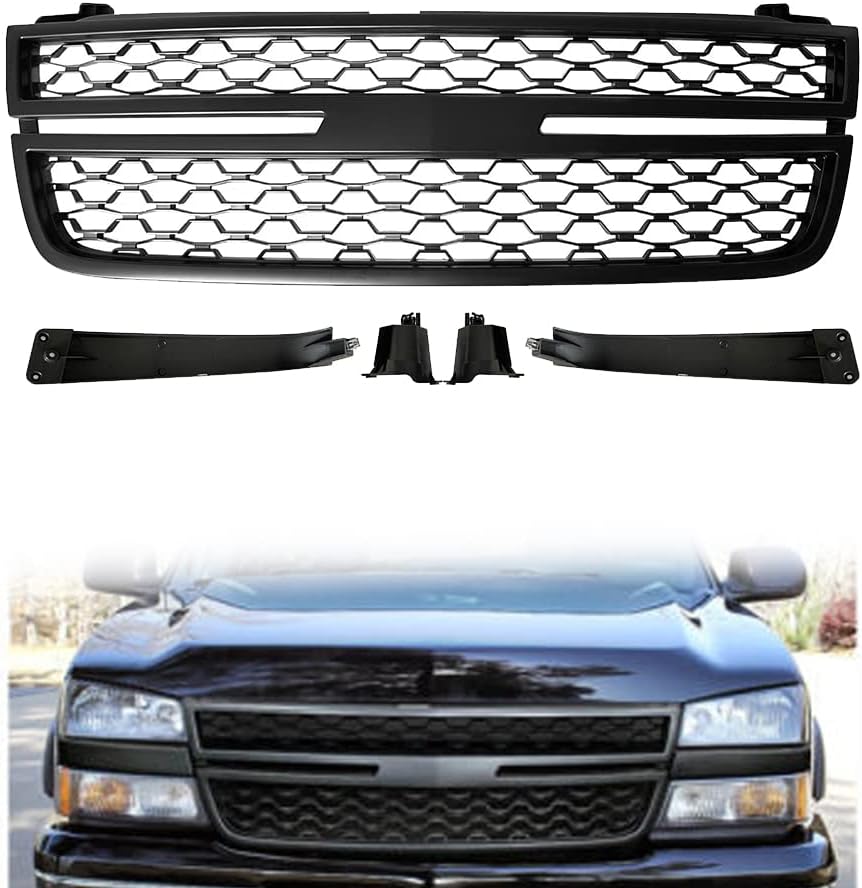 Rejilla superior delantera compatible con Chevy Silverado 1500 2500 HD 3500 Grill 2005 2006 2007