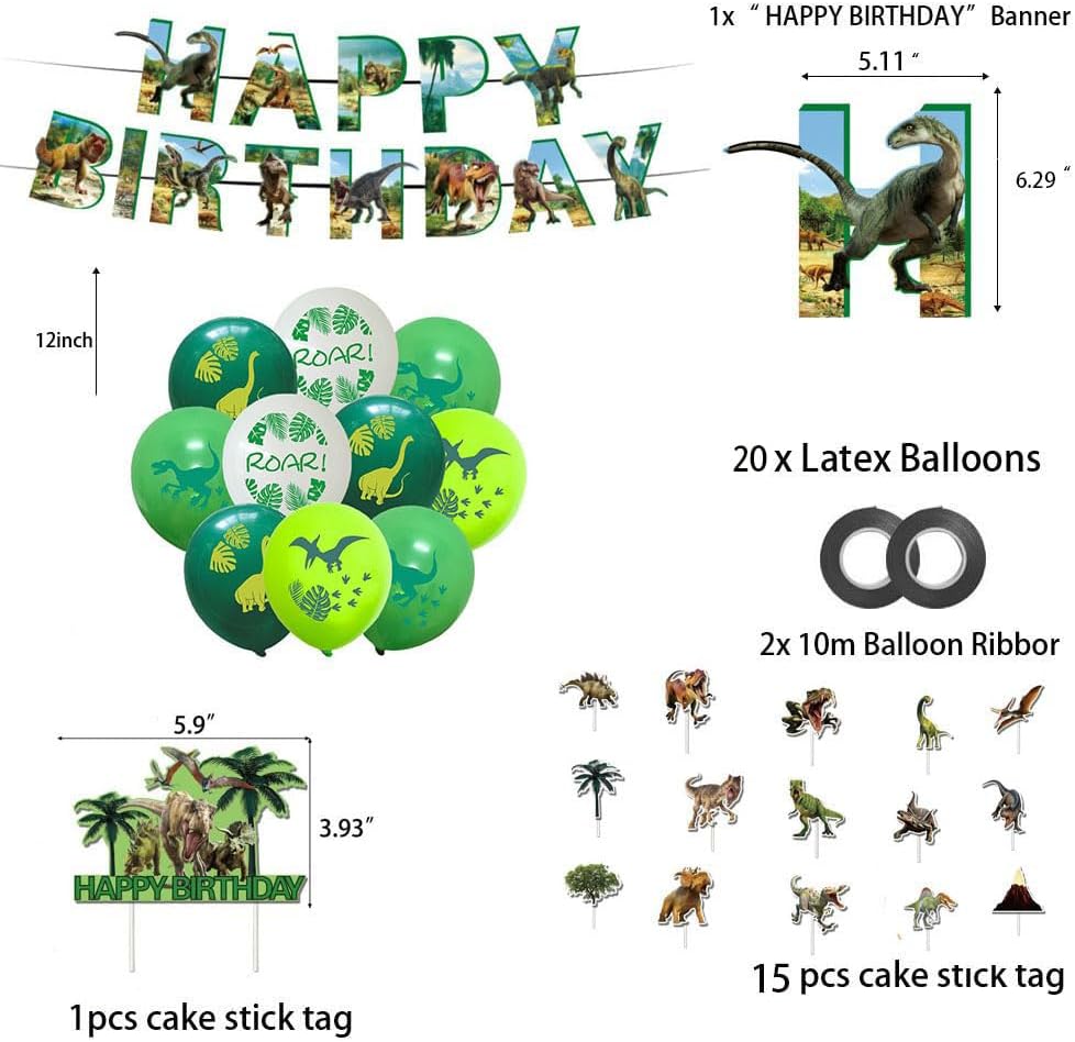 Juego de decoración de fiesta de cumpleaños de dinosaurio, pancarta de feliz cumpleaños, globos de dinosaurio, decoración de pasteles, muy adecuado