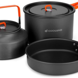 Odoland Camping Cookware Mess Kit, Camping Cooking Pot Fry Pan and 1.1L Kettle Set, Portable Camping Cookware Set with Mesh Bag for Camping, Odoland Camping Cookware Mess Kit, Camping Cooking Pot Fry Pan and 1.1L Kettle Set, Portable Camping Cookware Set with Mesh Bag for Camping,