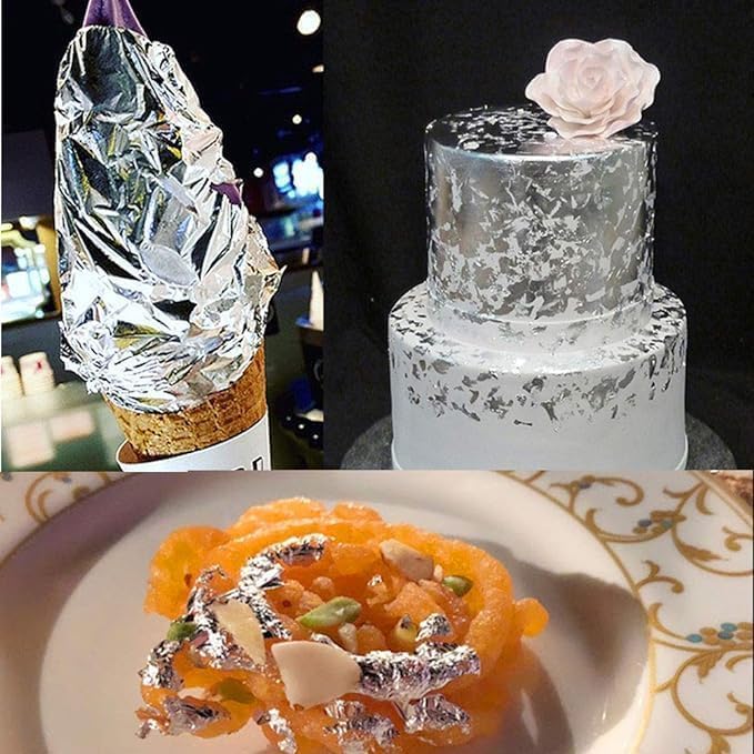 20 hojas de plata comestibles de 2.4 x 2.4 pulgadas, hoja de plata pura para rutina de belleza y maquillaje, panadería y pastelería, decoración de