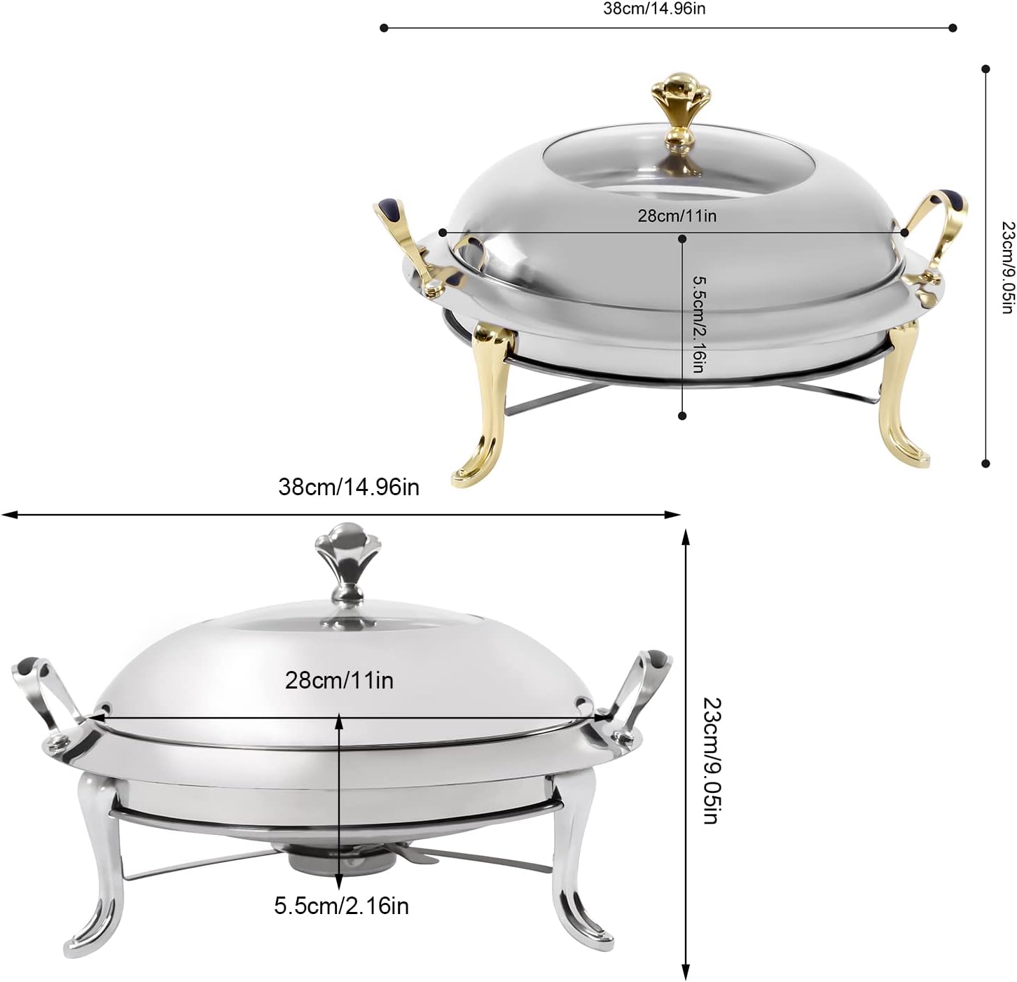 Catering – Juego de platos de acero inoxidable con tapa y rozaduras, 3.17 cuartos de galón, para bufé, fiesta, cocina, fiesta, comedor, bufé