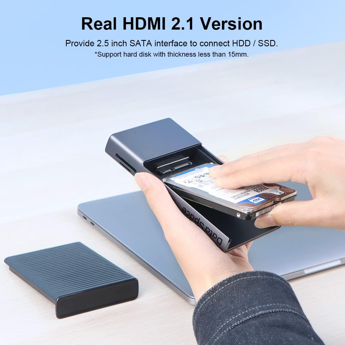Hagibis Concentrador USB-C con carcasa para disco duro, estación de acoplamiento tipo C 2 en 1 y carcasa para disco duro externo SATA de 2.5
