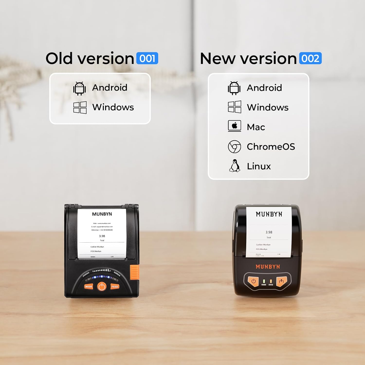 MUNBYN Impresora de recibos Bluetooth, impresora térmica portátil de recibos para pequeñas empresas, ventas minoristas, mini impresora de recibos de