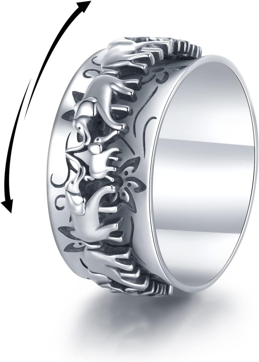 Anillo giratorio de plata de ley con elefante, anillo giratorio para mujer, anillo giratorio de elefante, joyería de regalo para mujeres y hombres