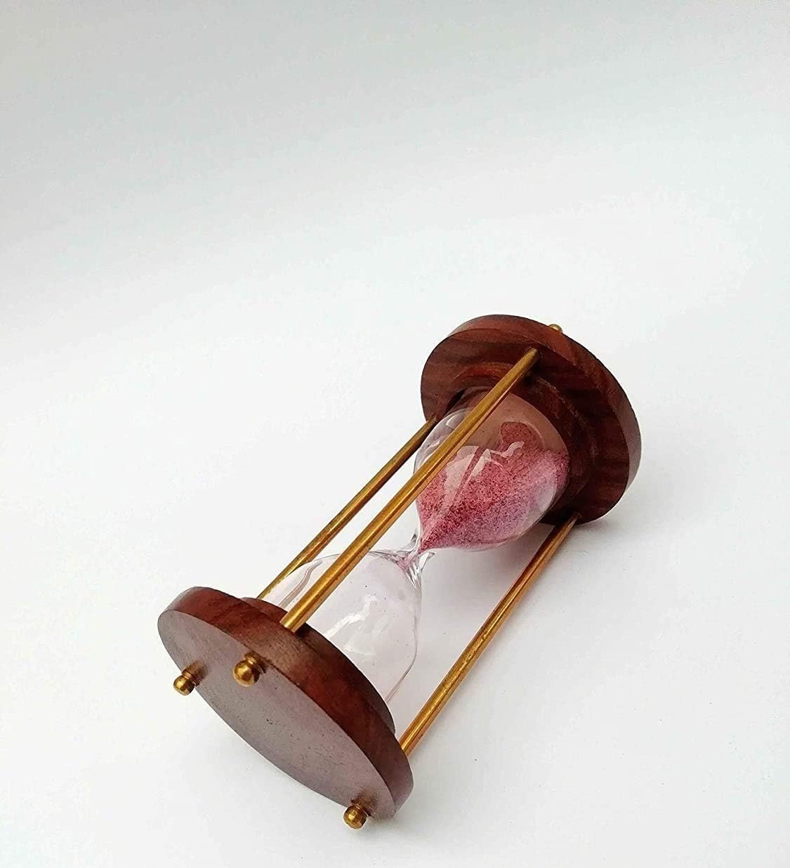 Sohrab Nauticals Reloj de arena de madera de latón de 4 pulgadas, temporizador de arena de 1 minuto, reloj de arena, temporizador con arena rosa