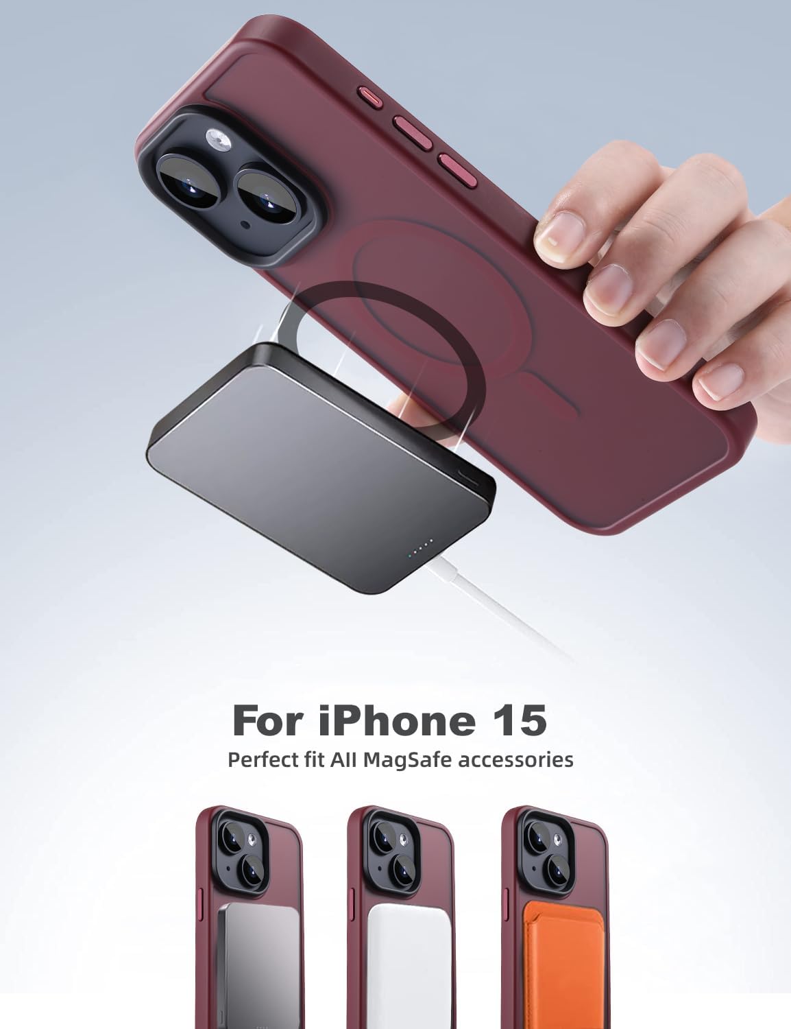 Tigowos Funda magnética para iPhone 15 compatible con MagSafe de 15 pies, resistente a las caídas, anti-amarilleamiento, resistente, a prueba de