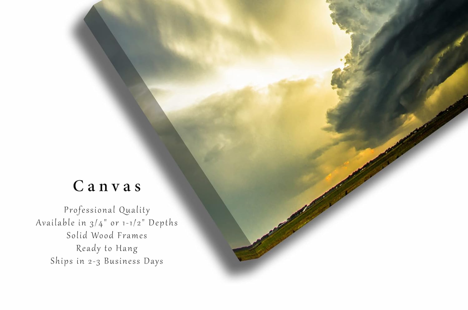 Storm Canvas Wall Art (Ready to Hang) Gallery Wrap of Supercell Thunderstorm in Evening Sunlight in Oklahoma Extreme Weather Photo Nature Decor