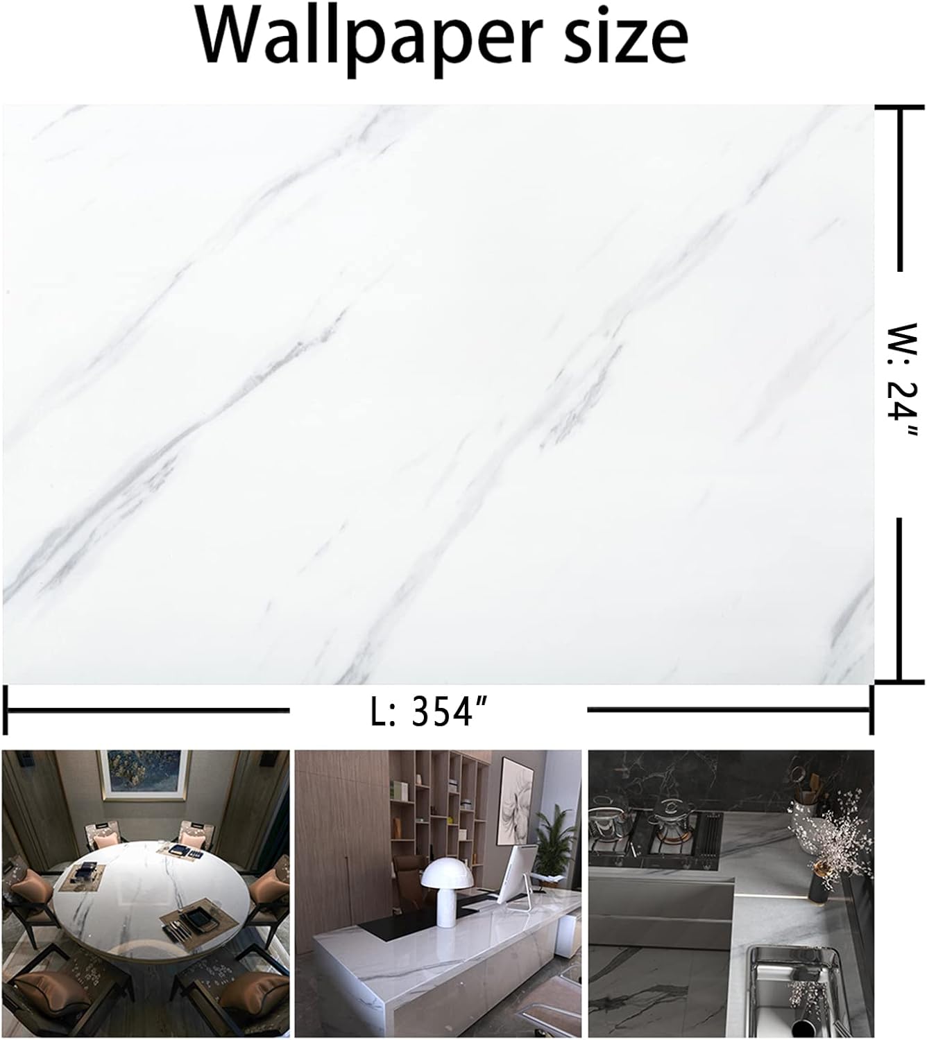 Papel tapiz grande de granito de mármol blanco grueso, 24 x 354 pulgadas, impermeable, adhesivo autoadhesivo para muebles, papel de contacto,