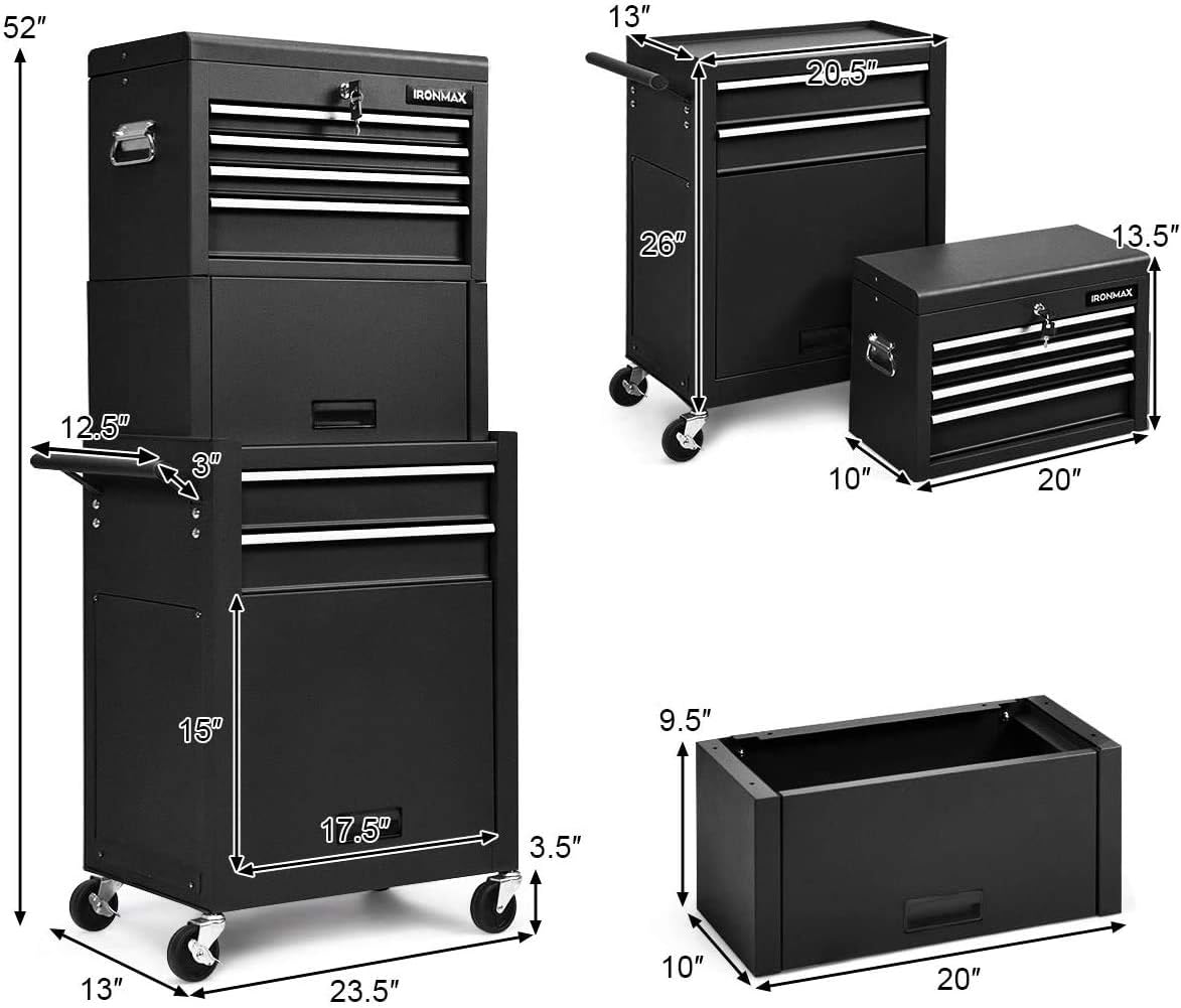 ARLIME Caja de herramientas con ruedas de 6 cajones, armario de almacenamiento de herramientas con cajones deslizantes, caja superior desmontable y