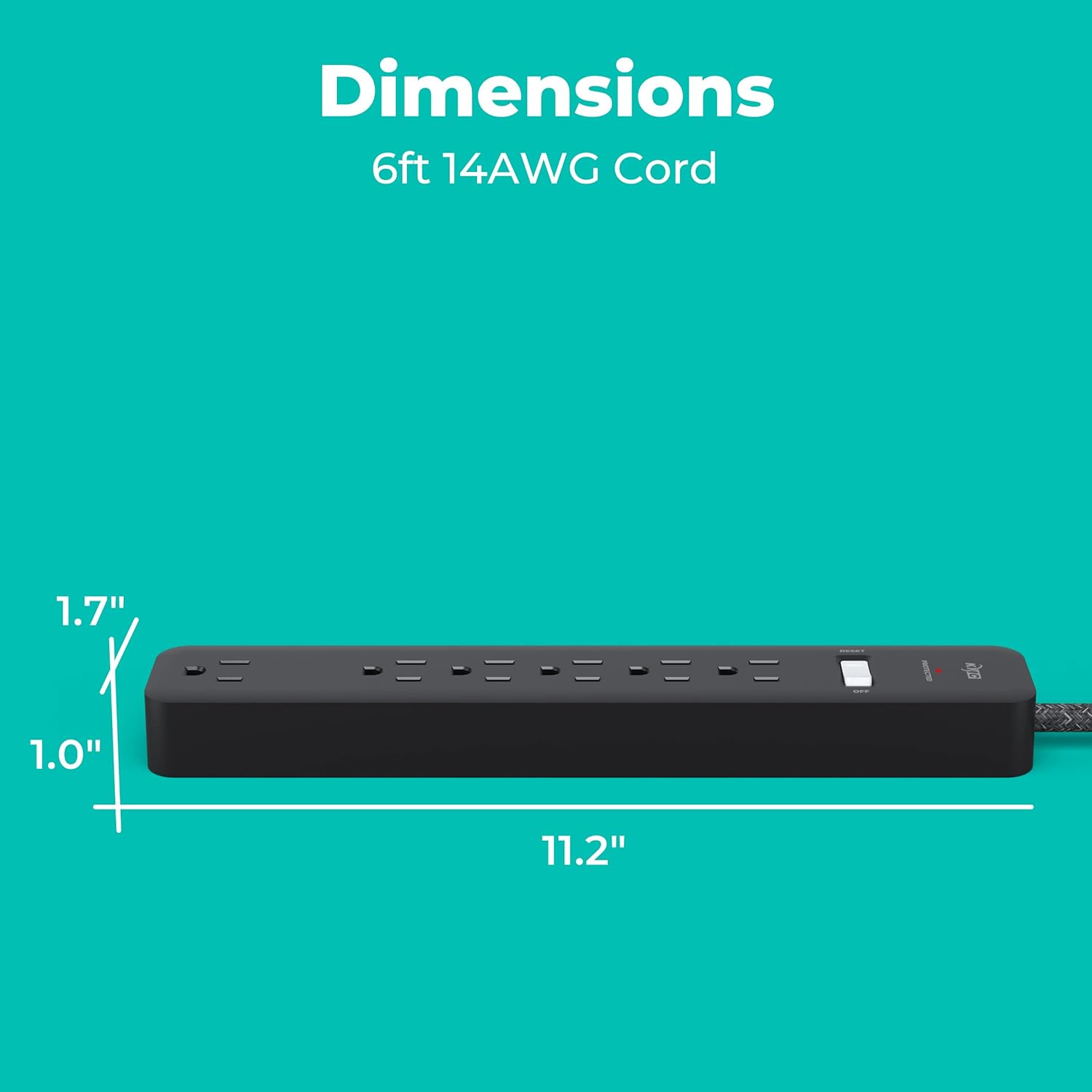 KMC Regleta protectora de sobretensiones de 6 tomas, cable de 6 pies, protector de sobretensiones de alimentación 1080J, cable de extensión trenzado