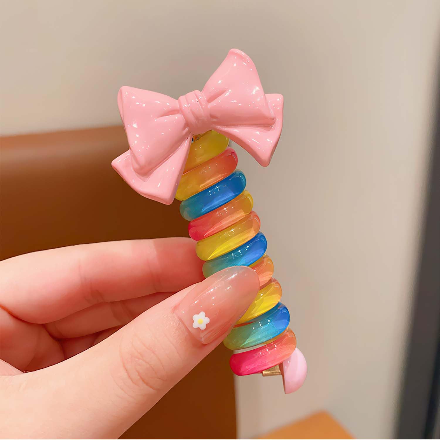 Coloridas bandas de pelo de alambre para teléfono para niños, bandas trenzadas con lazo para el cabello, 2023 nuevo espiral lazos para el cabello