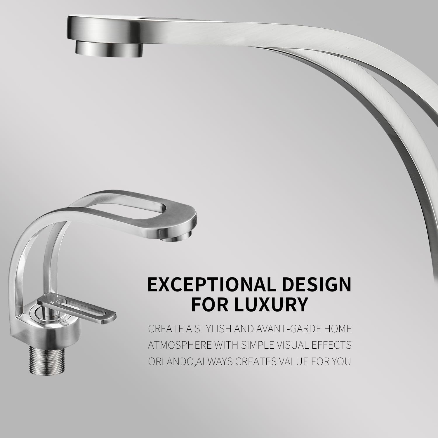 Elegante grifo de lavabo de baño de un solo agujero, níquel cepillado hueco para fregadero de tocador de latón sólido, grifo de lavabo de una sola