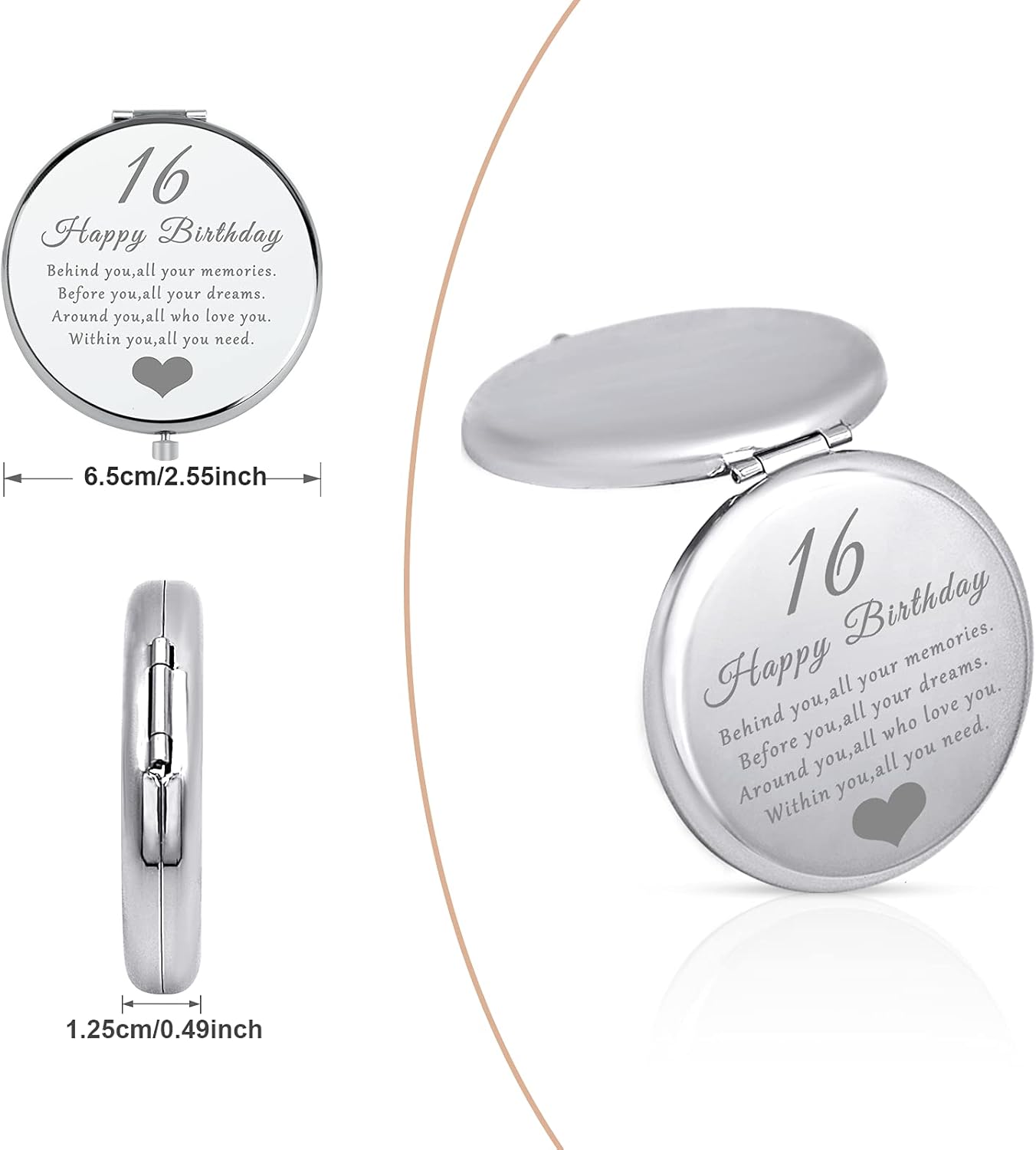Idea de regalo de cumpleaños 16 para niñas de 16 años, regalo de feliz cumpleaños para hija, nieta, sobrina, hermana, amigas, espejo de maquillaje