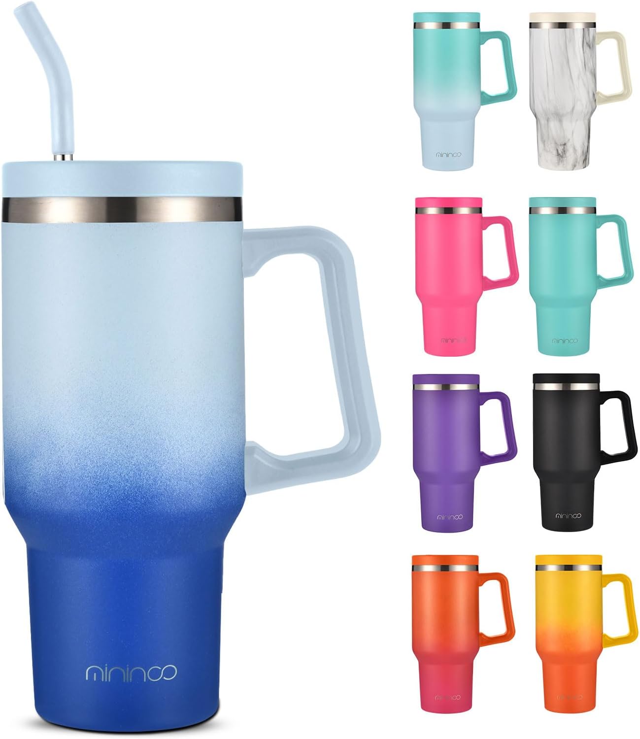 mininoo Vaso de 30 onzas con asa y pajilla, taza aislada con asa a prueba de fugas, botella de agua de acero inoxidable, taza de viaje, apto para