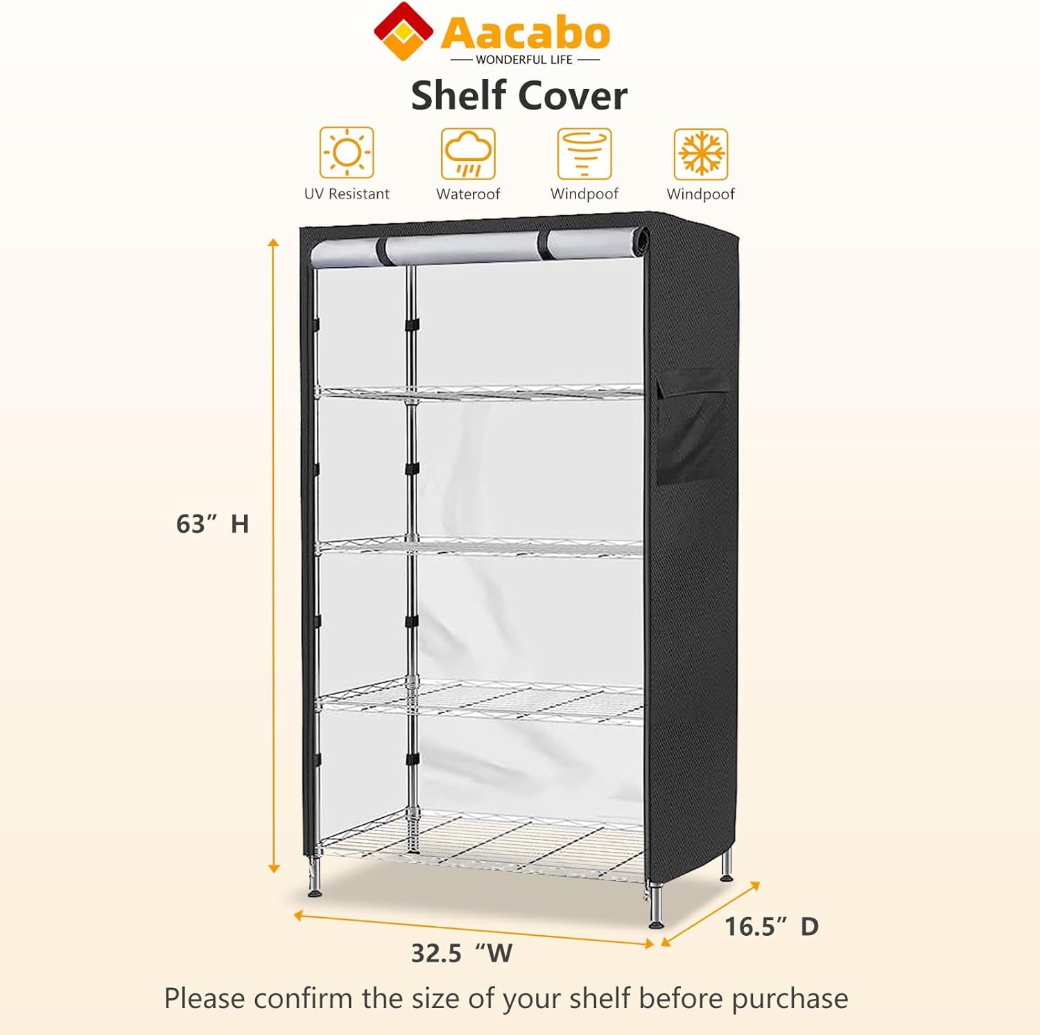 Cubierta para estante, impermeable, a prueba de polvo, se adapta a estantes de 32.5 pulgadas de ancho x 16.5 pulgadas de profundidad x 63 pulgadas