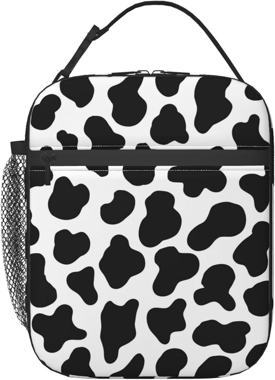 Lonchera aislada para hombres y mujeres, bolsa de almuerzo portátil y reutilizable para trabajo de oficina y picnic, estampado de vaca