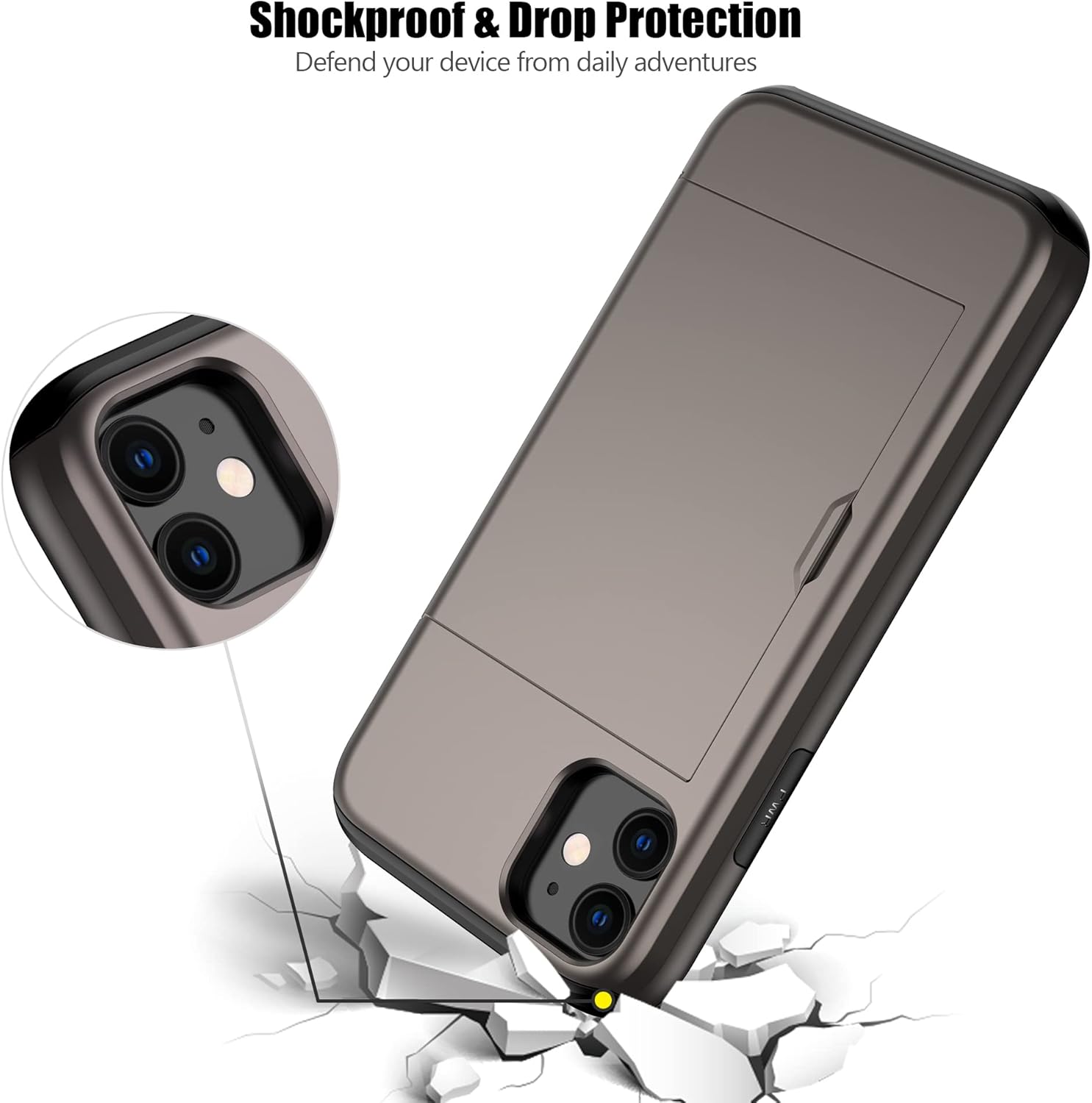 Nvollnoe Funda para iPhone 11 con tarjetero resistente de doble capa protectora a prueba de golpes, ranura para tarjetas oculta, funda delgada tipo