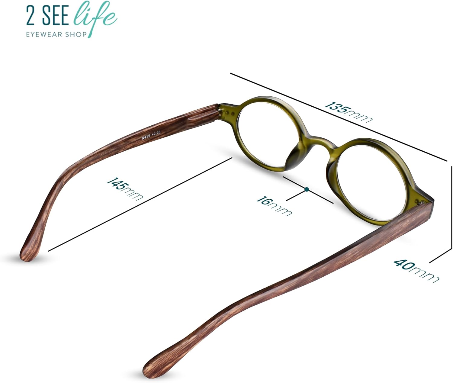 2SeeLife Lentes de lectura redondos retro pequeños y verdes, para hombres y mujeres, para lucir vintage con visión clara, lectores resistentes y